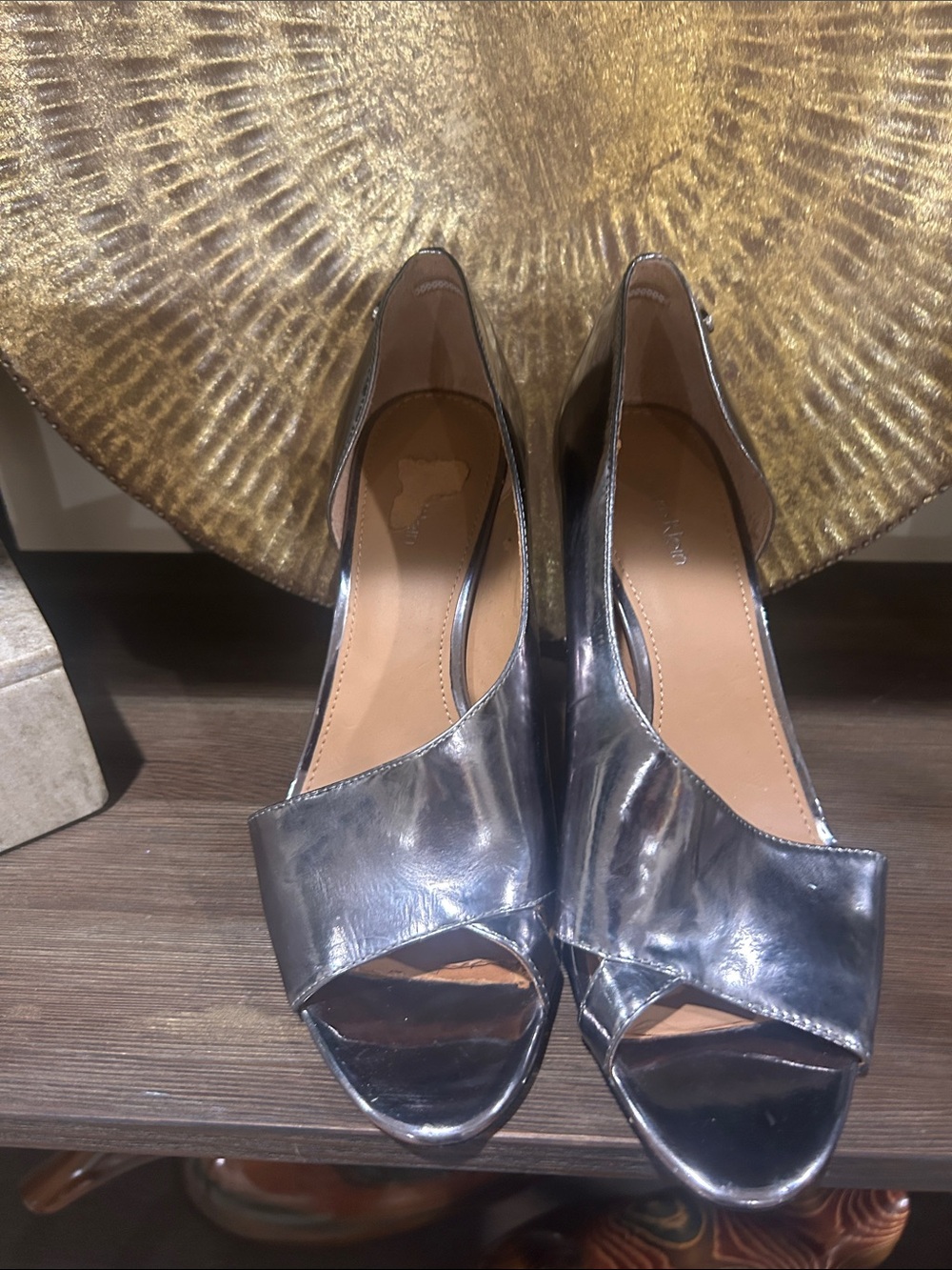 Calvin Klein Metallic Silver Open-Toe Heels size 10 - see pictures